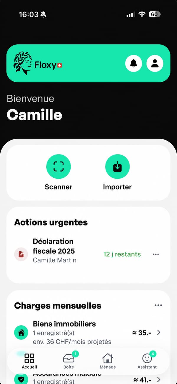 Aperçu de l’accueil de l’application Floxy