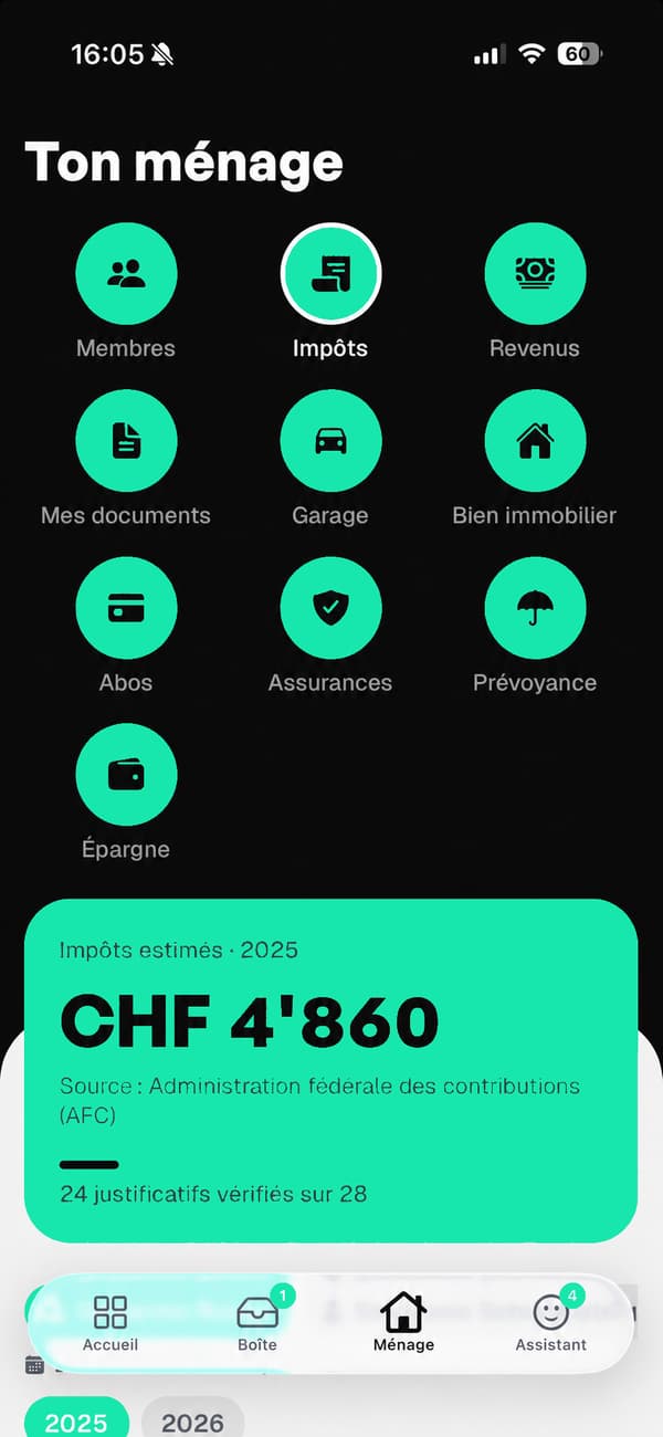 Aperçu du dossier fiscal dans Floxy