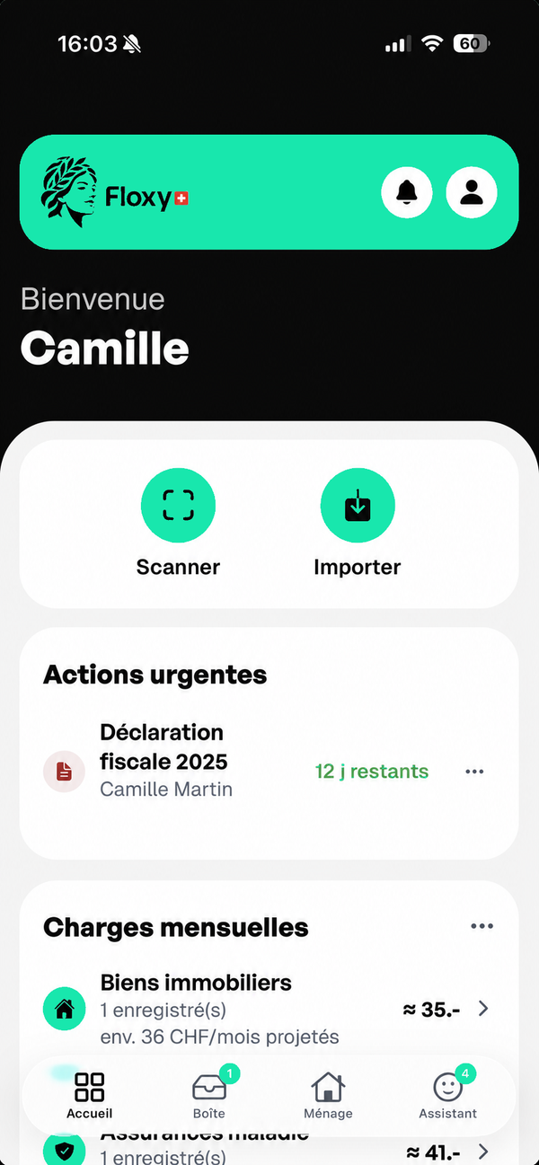 Aperçu de l’accueil de l’application Floxy